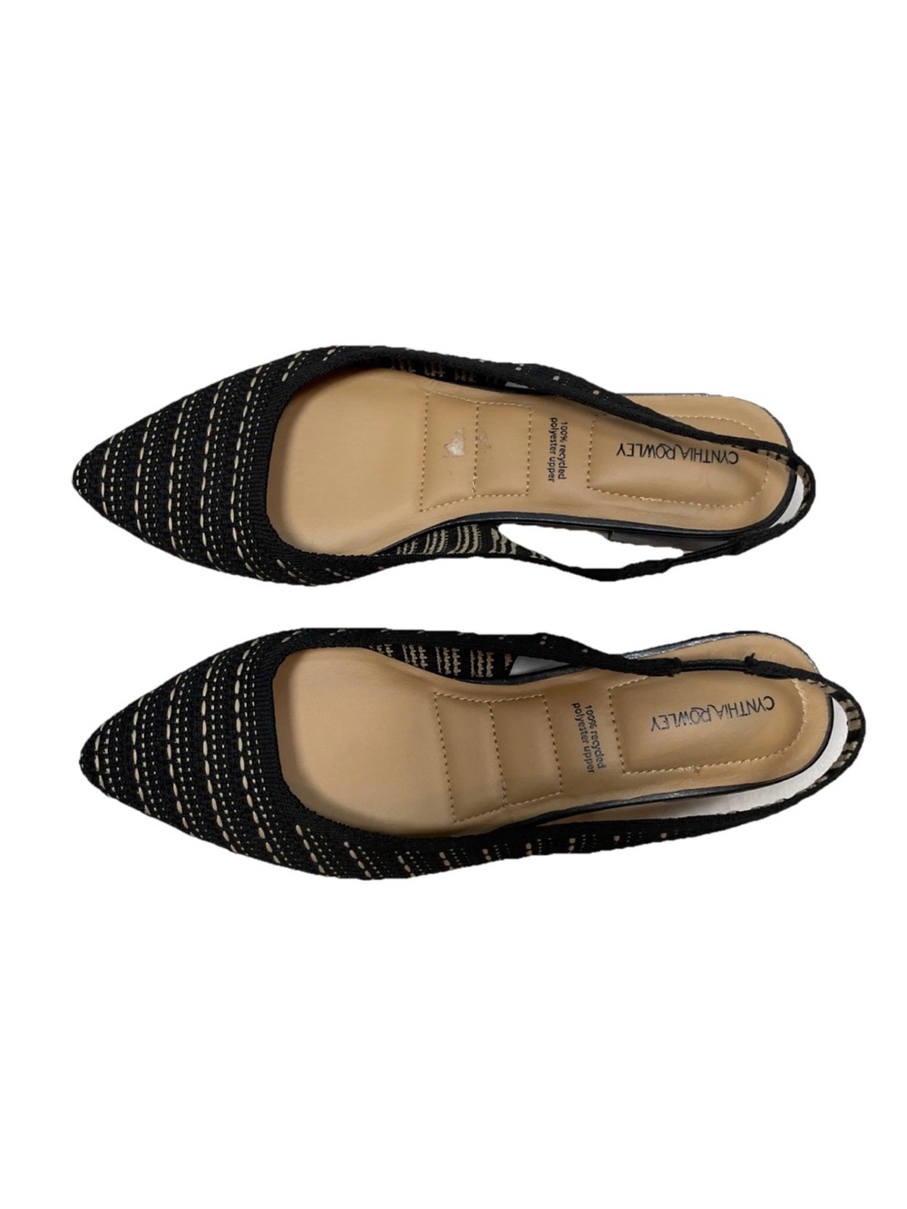 Cynthia Rowley Women's Knit Slingback Sandals Size 8.5 Black Beige Stitch Flats